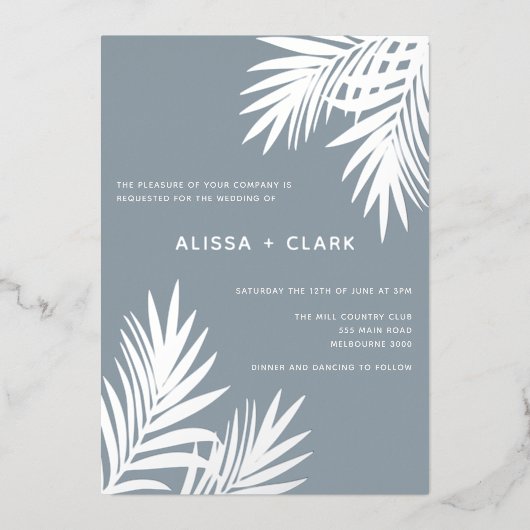 Moderne, minimale Folie van de legant-palmfrontnen Folie Uitnodiging (Voorkant)