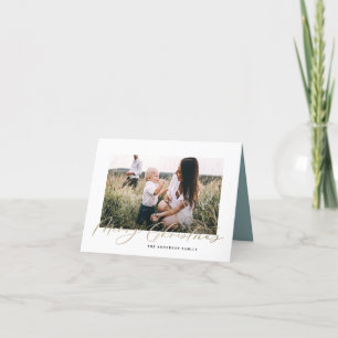 Moderne minimale foto Kerstelegant script blauw Feestdagen Kaart