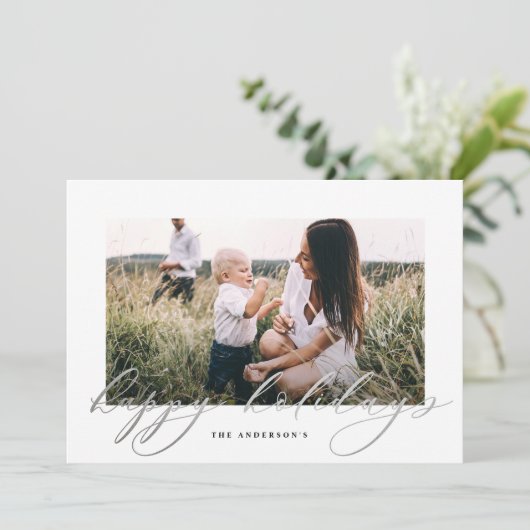 Moderne, minimale foto-kerstelegant script feestdagenkaart (Staand voorkant)