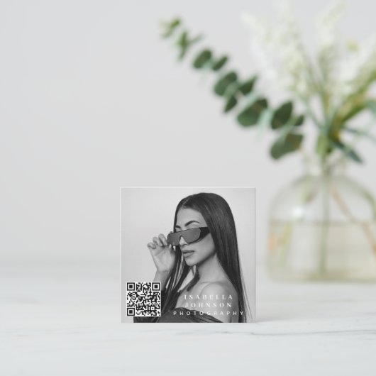 Moderne minimale foto QR Code Social Media pictogr Vierkante Visitekaartje (Staand voorkant)