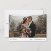 Moderne minimale foto typemachine bruiloft bedankkaart (Voorkant)