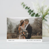 Moderne minimale foto typemachine bruiloft bedankkaart (Staand voorkant)