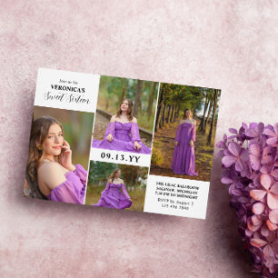 Moderne minimale fotocollage Sweet Sixteen Kaart