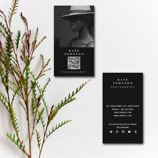 Moderne minimale fotograaf QR-code Sociale media Visitekaartje