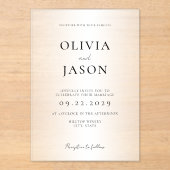 Moderne minimale Frosted Wedding Acryl Uitnodigingen (Voorkant)