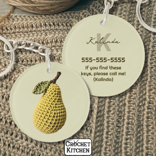 Moderne Minimale Gele Haak Pear Monogram Naam Sleutelhanger