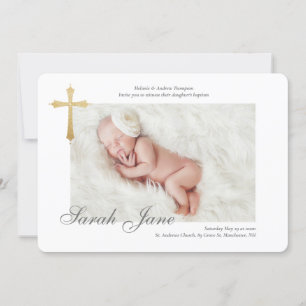 Moderne, minimale Gold Cross Baby Photo Baptisme Kaart