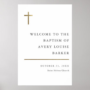 Moderne minimale Gold Cross Baptism Welkom Poster