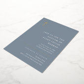 Moderne, minimale Gold Cross-Baptisme Folie Uitnodiging (Gedraaid)