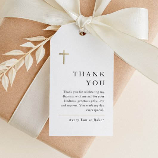 Moderne, minimale Gold Cross-Baptisme Hartelijk da Cadeaulabel