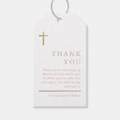 Moderne, minimale Gold Cross-Baptisme Hartelijk da Cadeaulabel (Voorkant)