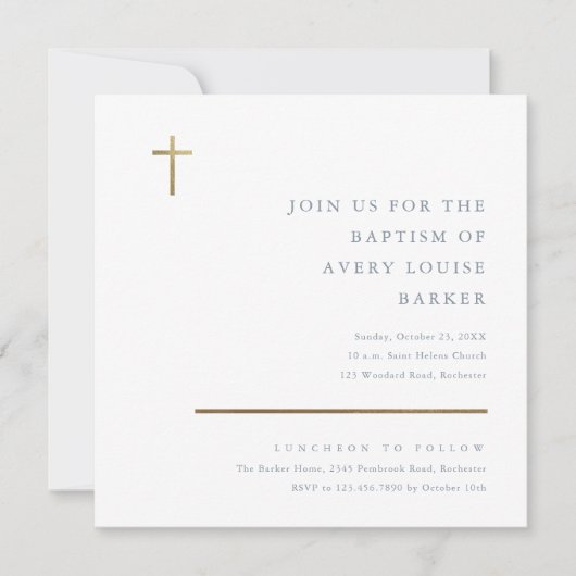 Moderne, minimale Gold Cross-Baptisme Kaart (Voorkant)