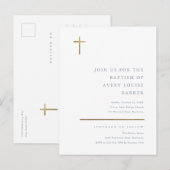 Moderne, minimale Gold Cross-Baptisme Uitnodiging Briefkaart (Voorkant / Achterkant)