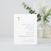 Moderne, minimale Gold Cross-Baptisme Uitnodiging Briefkaart (Staand voorkant)