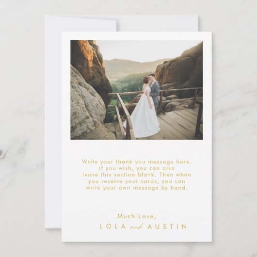 Moderne, minimale Gold Flat-fotokaart - Hartelijk Bedankkaart (Achterkant)