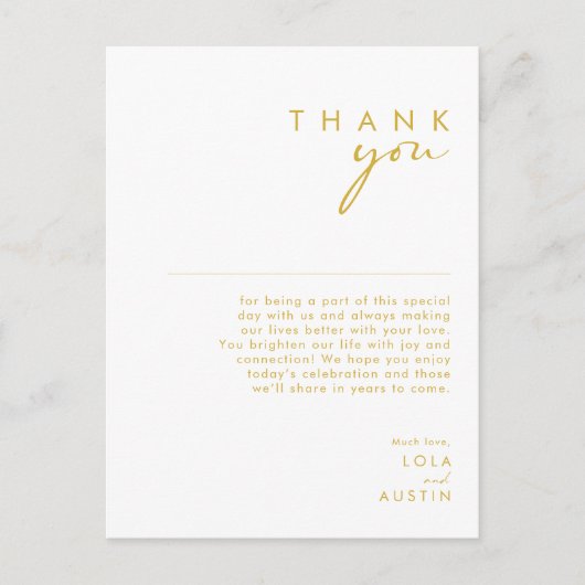 Moderne, minimale Gold Font - Hartelijk dank Briefkaart (Voorkant)