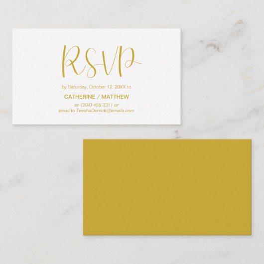 Moderne minimale, Gold Script, RSVP reageert Informatiekaartje (Voorkant / Achterkant)