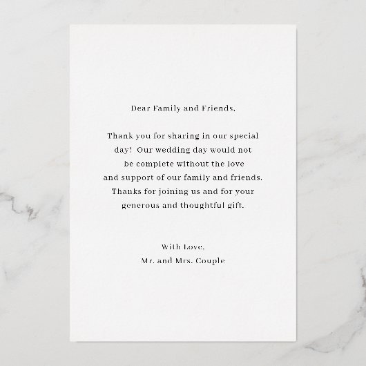 Moderne, minimale gouden bruiloft Hartelijk dank Folie Uitnodiging (Achterkant)