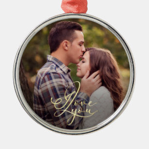 Moderne Minimale Gouden I Love You Typografie Foto Metalen Ornament