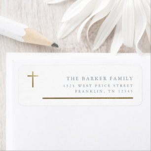 Moderne Minimale Gouden Kruis Doop Retouradres Etiket