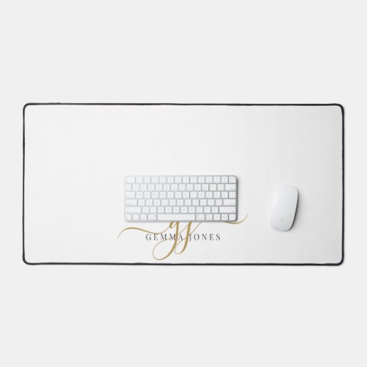 Moderne minimale gouden witte script monogram bure bureaumat (Keyboard & Muis)