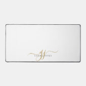 Moderne minimale gouden witte script monogram bure bureaumat (Voorkant)