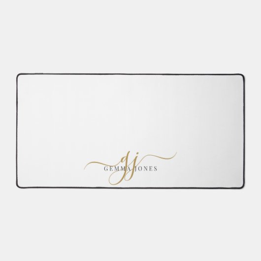 Moderne minimale gouden witte script monogram bure bureaumat (Voorkant)