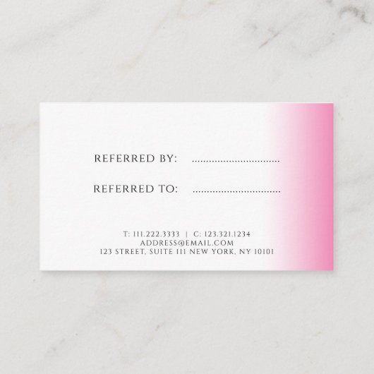 Moderne minimale gradiëntroze witte make-up & haar aanbevelingskaartje (Achterkant)