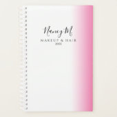 Moderne minimale gradiëntroze witte make-up & haar planner (Voorkant)