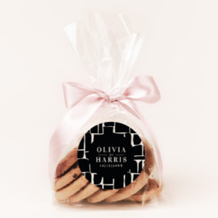 Moderne minimale grafische zwart & wit gunst party ronde sticker