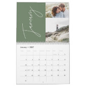 Moderne, minimale groene 2 fotofamilie elegant kalender (Jan 2027)