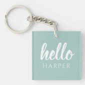Moderne minimale groene en witte Hallo en uw naam Sleutelhanger (voorkant)