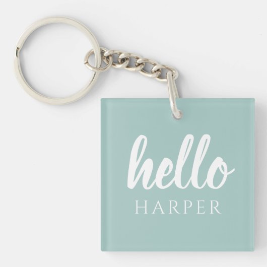 Moderne minimale groene en witte Hallo en uw naam Sleutelhanger (voorkant)