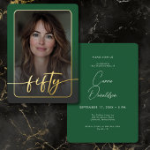 Moderne minimale groene foto 50ste verjaardag folie uitnodiging