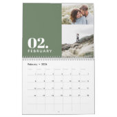 Moderne minimale groene multi foto familie kalender (Feb 2026)