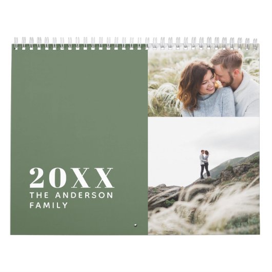 Moderne minimale groene multi foto familie kalender (Hoes)