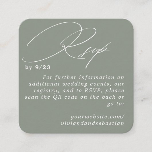Moderne Minimale Groene Sage RSVP QR Code Kaart (Voorkant)