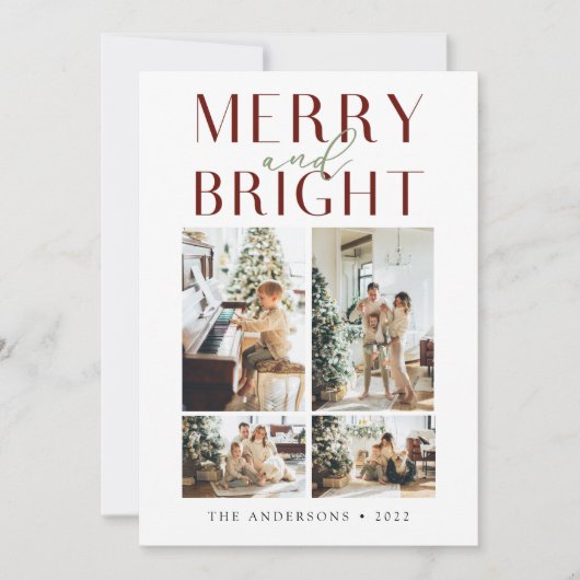 Moderne, minimale groet en vier foto's feestdagenkaart (Voorkant)