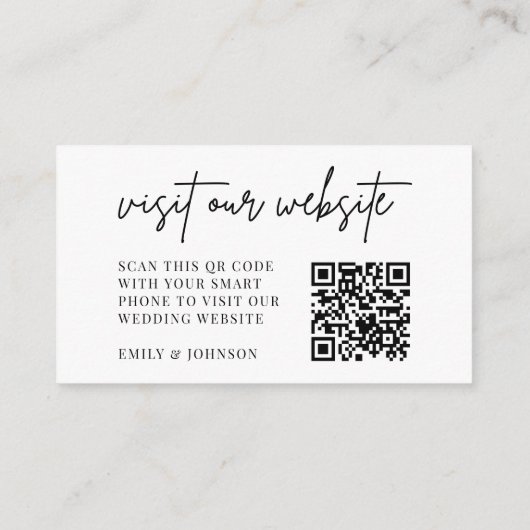 Moderne Minimale Huwelijkswebsite RSVP QR Code Informatiekaartje (Achterkant)