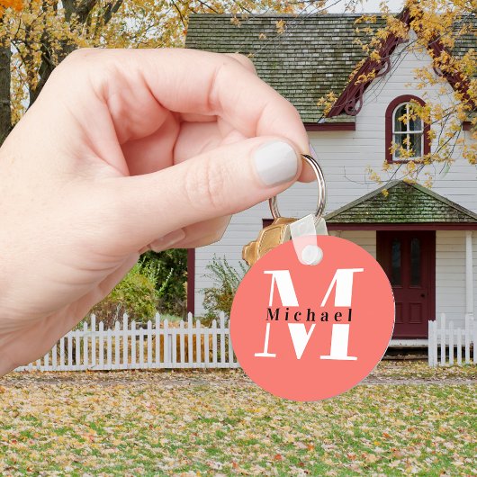 Moderne minimale Initiaal + naam koraal monogram Sleutelhanger