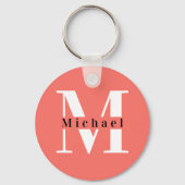 Moderne minimale Initiaal + naam koraal monogram Sleutelhanger (Voorkant)