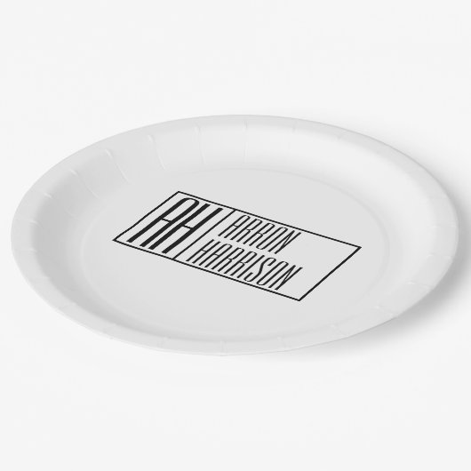 Moderne minimale Initialen en Logo naam Papieren Bordje (Gekanteld)