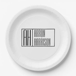 Moderne Minimale Initialen & Naam Logo Papieren Bordje