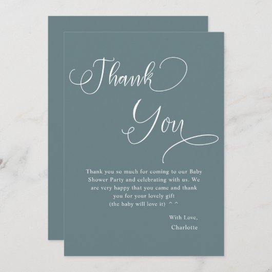 Moderne Minimale Kalligrafie Baby Boy Shower Bedankkaart (Voorkant / Achterkant)