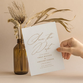 Moderne minimale kalligrafie Gold Wedding Save The Date