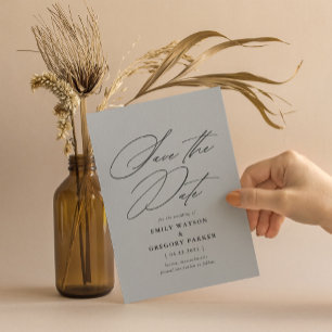 Moderne minimale kalligrafie Grijze bruiloft Save The Date