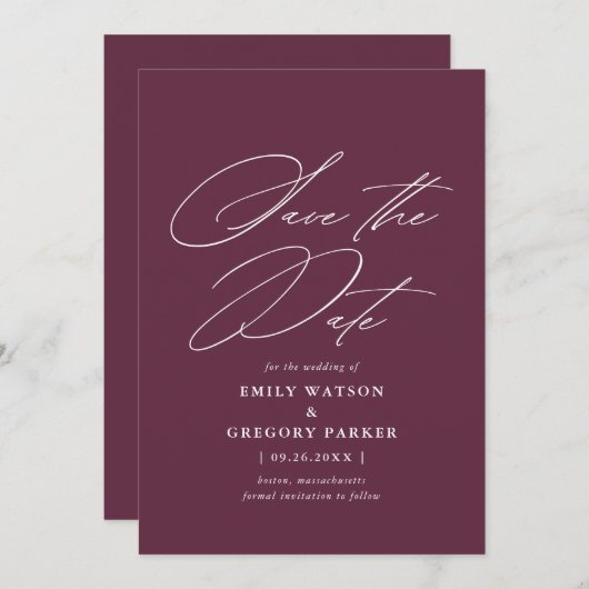 Moderne minimale kalligrafie rond het huwelijk save the date (Voorkant / Achterkant)