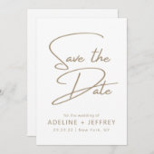 Moderne minimale kalligrafie White Gold Wedding Save The Date (Voorkant / Achterkant)