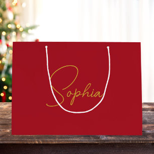 Moderne minimale kerst rode aangepaste naam cadeau groot cadeauzakje