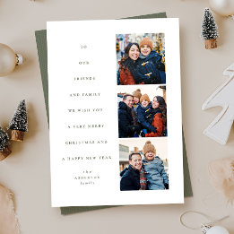 Moderne minimale kerstboom drie foto's feestdagenkaart